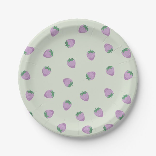  Purple Strawberries Pattern Paper Plate (Front)