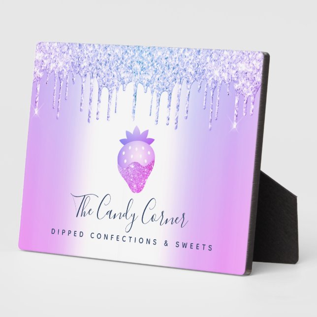 Purple Strawberry Glitter Drip Chef Dessert Sweets Plaque (Side)