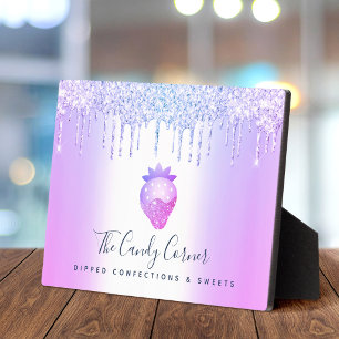 Purple Strawberry Glitter Drip Chef Dessert Sweets Plaque