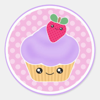 Purple Strawberry Kawaii Cupcake Stickers