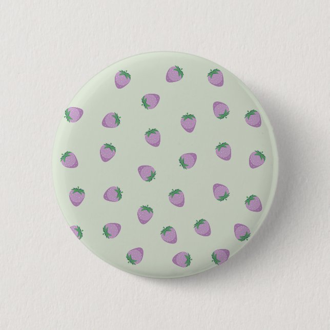 Purple Strawberry Pattern on Green Background 6 Cm Round Badge (Front)
