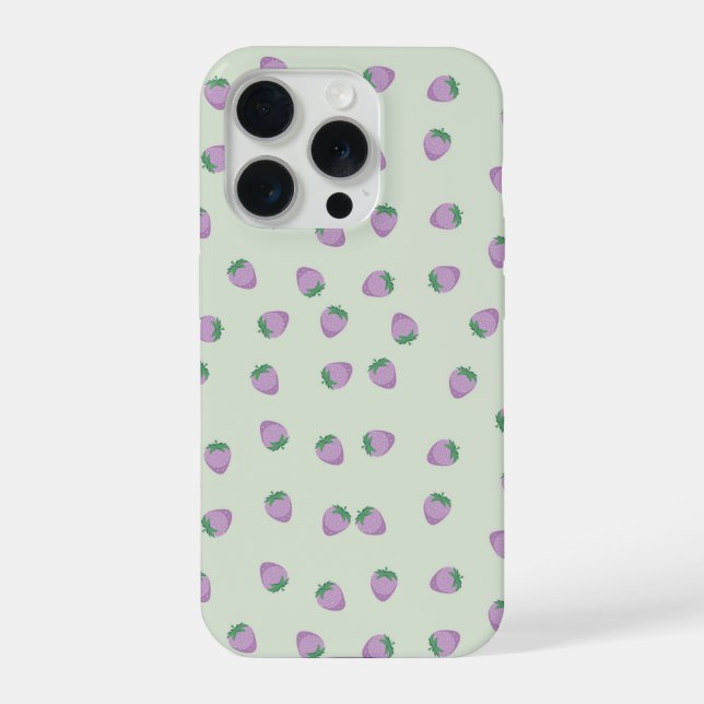  Purple Strawberry Pattern on Green Background iPhone Case (Back)