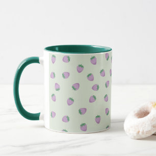 Purple Strawberry Pattern on Green Background Mug