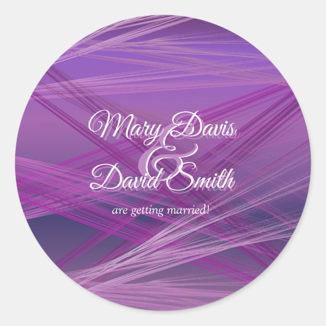 Purple Streaks Wedding Classic Round Sticker (Front)