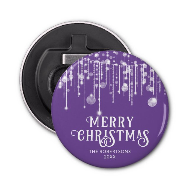 Purple String Lights Christmas Party Bottle Opener (Front)