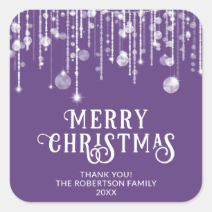 Purple String Lights Christmas Party Favour Square Sticker