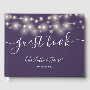 Purple String Lights Signature Script Wedding Guest Book