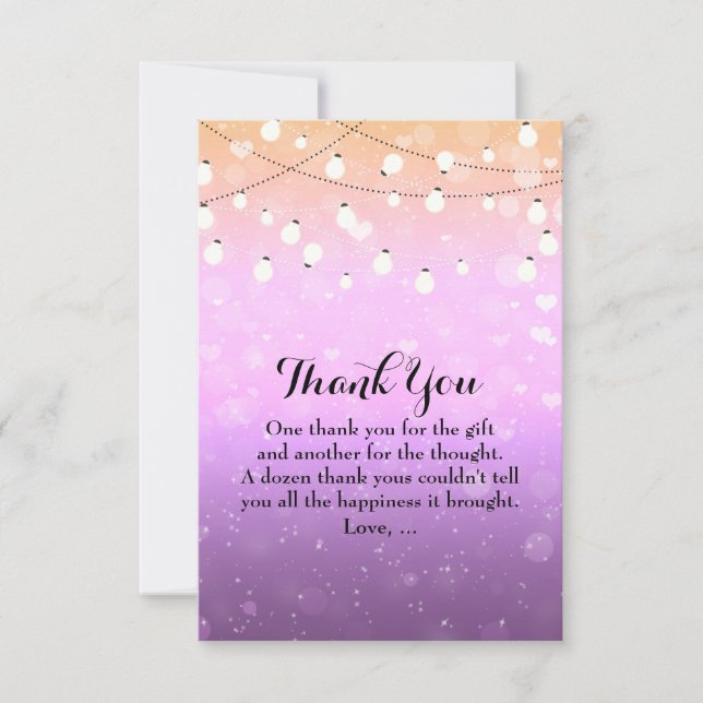 Purple String Lights Sparkle Glam Thank You Cards (Front)