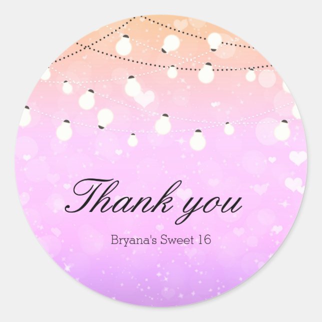 Purple String Lights Sparkle Party Favour Stickers (Front)