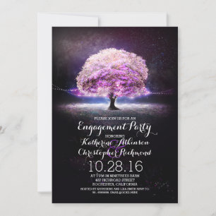 purple string lights tree engagement party invite