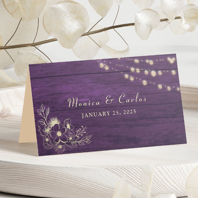 Purple String Lights Wedding Place Card (Creator Uploaded)