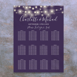 Purple String Lights Wedding Seating Chart