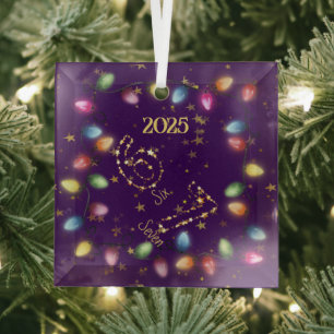 Purple String of Christmas Lights Gold Star 6 7 Glass Tree Decoration