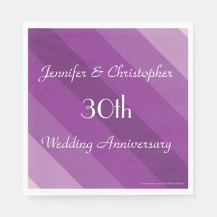 Purple Stripe 30th Wedding Anniversary Name Paper Napkin