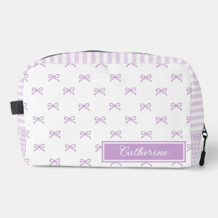 Purple Stripe Bow Pattern Coquette Cosmetic Dopp Kit