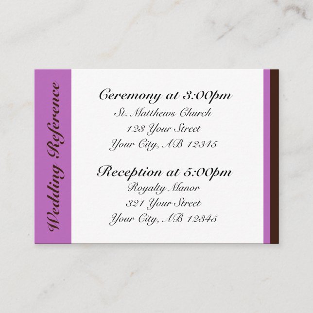 Purple Stripe Brown Guest Reference Cards (Front)