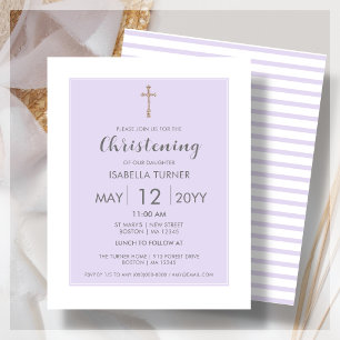 Purple Stripe   Christening Budget Invitation