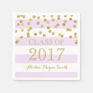 Purple Stripe Gold Confetti 2017 Graduation Napkin