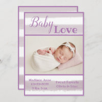 Purple Stripe Photo Baby Love Script Birth