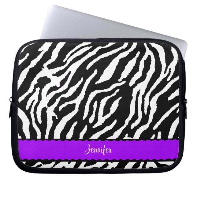 Purple Stripe With Black And White Zebra Pattern Laptop Sleeve (Front)