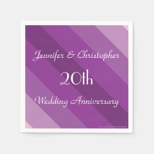 Purple Striped 20th Wedding Anniversary Paper Napkin