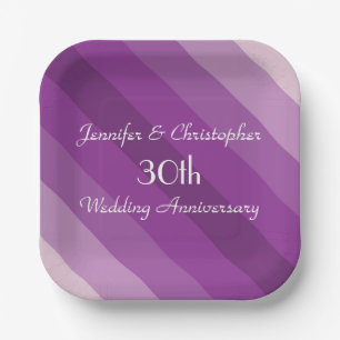 Purple Striped 30th Wedding Anniversary Paper Plate