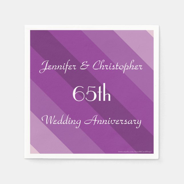 Purple Striped, 65th Wedding Anniversary Paper Napkin (Front)