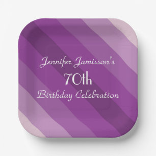 Purple Striped 70th Birthday Party Name Simple Paper Plate