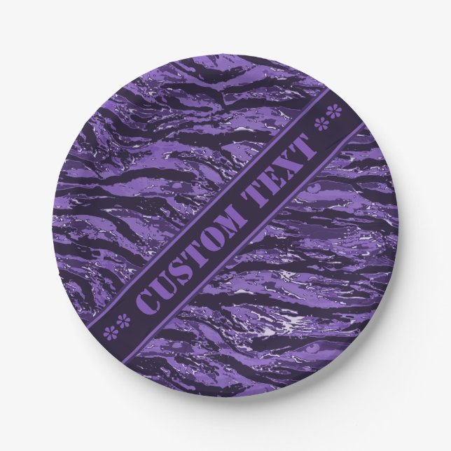 Purple Striped Camo w/ Custom Text Paper Plate (Front)