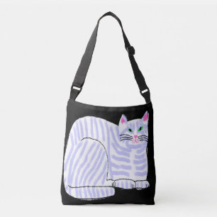 Purple Striped Cat Abstract Art Crossbody Bag