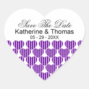 Purple Striped Hearts Save The Date Stickers