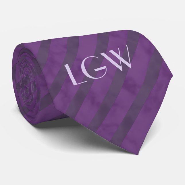 Purple Striped Monogram Tie (Rolled)