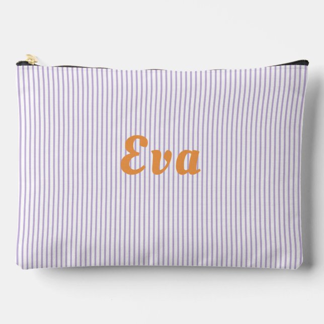 Purple striped, orange letters accessory pouch. accessory pouch (Front)