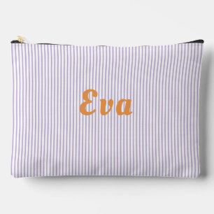 Purple striped, orange letters accessory pouch. pouch