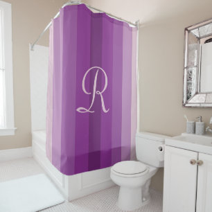 Purple Striped Pale Purple Monogram Monogrammed Shower Curtain