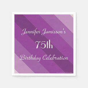 Purple Striped Paper Napkins, 75th Birthday Party Napkin