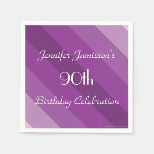 Purple Striped Paper Napkins, 90th Birthday Party Napkin