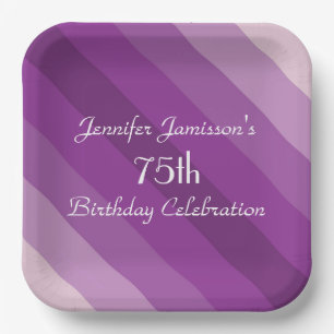 Purple Striped Paper Plates, 75th Birthday Party Plate