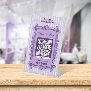 Purple Striped Vintage Frame Salon Scan to Pay Pedestal Sign