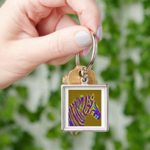 Purple Striped Zebra Art Wild Animal Key Ring