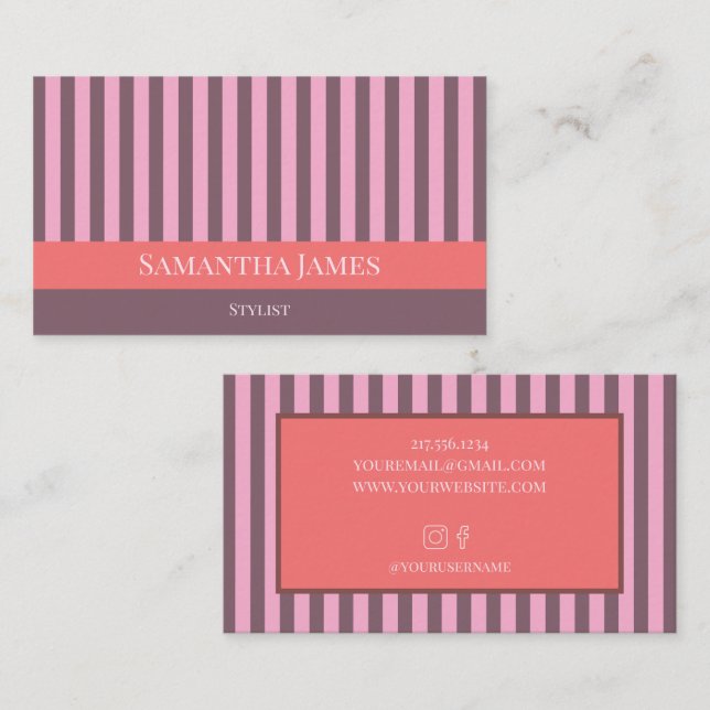 Purple Stripes Colorful Pink Orange Business Card (Front/Back)