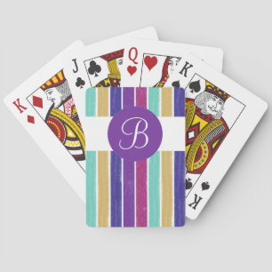 Purple stripes custom monogram playing cards