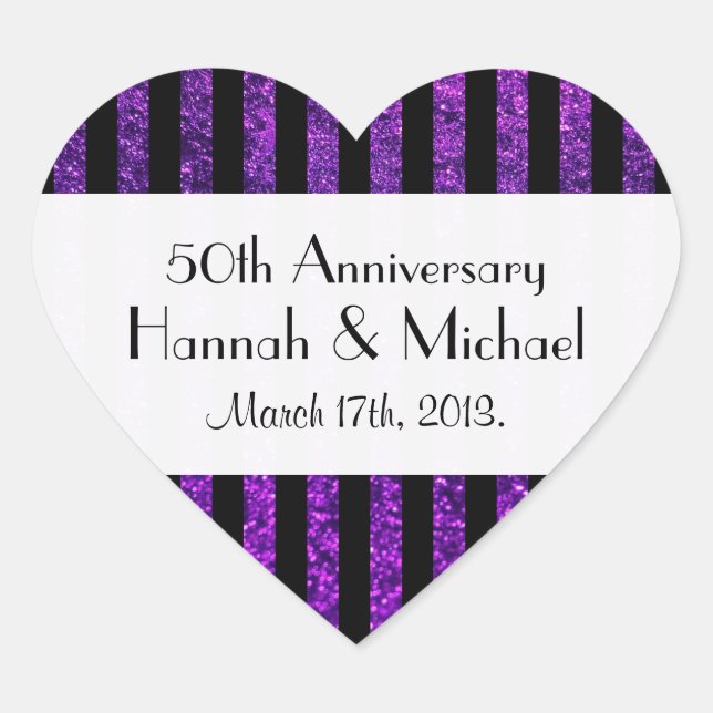 Purple Stripes, Glitter Stripes, Anniversary Heart Sticker (Front)