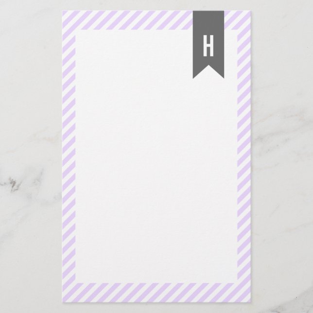 Purple Stripes Monogram Stationery (Front)