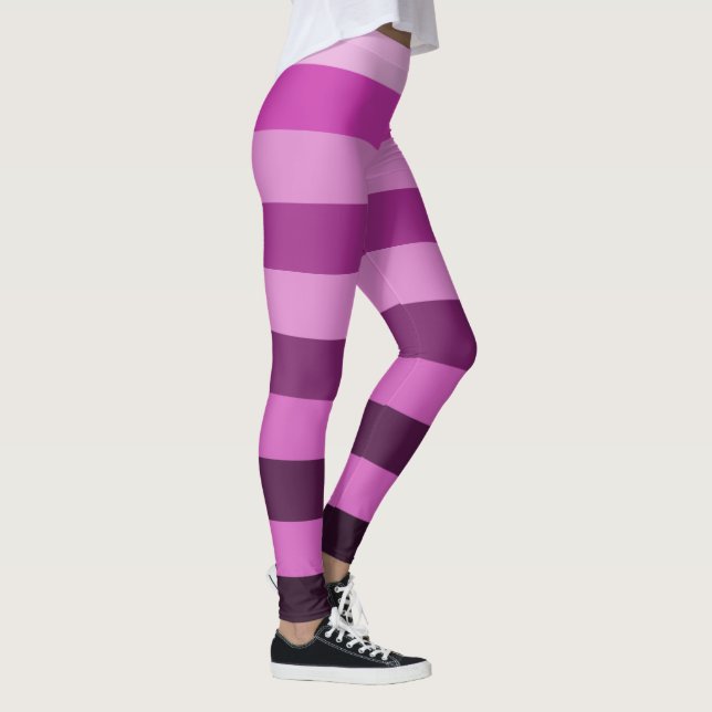 Purple Stripes Pattern Colour Block Leggings (Right)