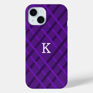 Purple Stripes Pattern Design Single Initial iPhone 15 Case