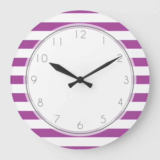 Purple Stripes Pattern Large Clock (Front)