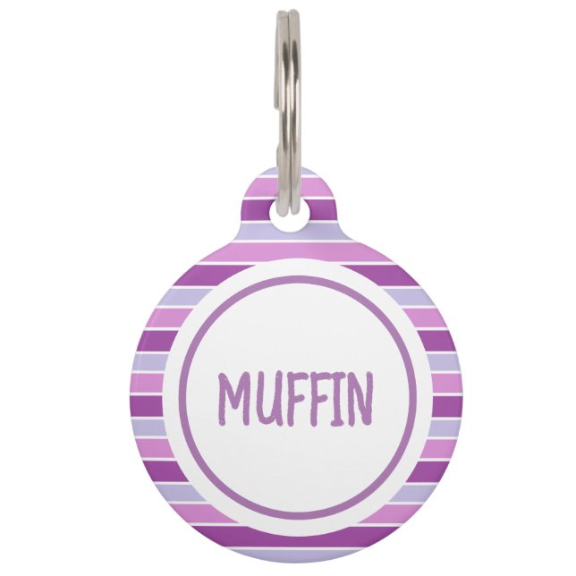 Purple Stripes Personalised Pet Tag (Front)
