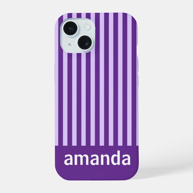 PURPLE STRIPES PERSONALIZED NAME STYLISH MODERN  iPhone 15 CASE (Back)