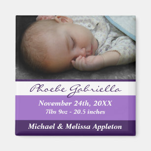 Purple Stripes Photo Birth Announcement Magnet